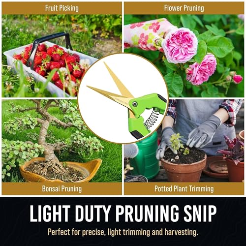 8.5" Professional Bypass Pruning Shears & Gardening Scissors Set - Super Sharp Premium Garden Shears | Pruning Shears For Gardening, Garden Hedge Clippers Handheld Pruners - Garden Scissors Shears + Scissors
