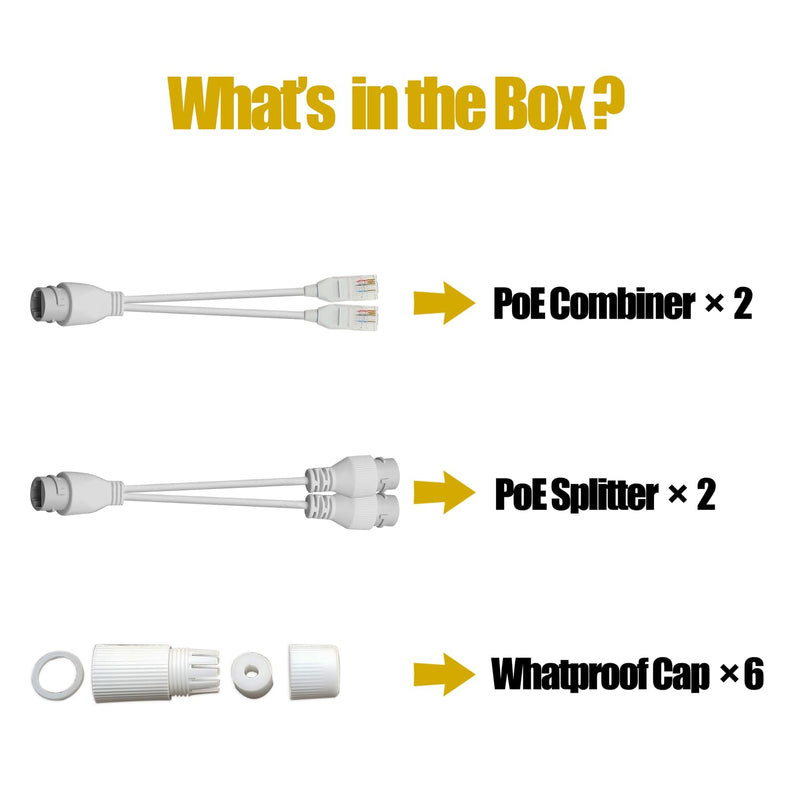 Ethernet PoE Splitter Combiner Adapter: BesCable Outdoor Waterproof Power Over Ethernet RJ45 Converter Kit for IP Camera, Run 2 Cameras on 1 Network Cable - 2 Sets
