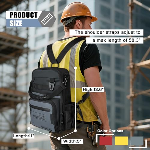MELOTOUGH Small Tool Backpack for Men 30 Multi-Storage Pockets Heavy Duty Tool Bag Backpack with Dual-Form Shoulder Strap for Electrician, HVAC, Technician - Water Resistant (Grey) Grey