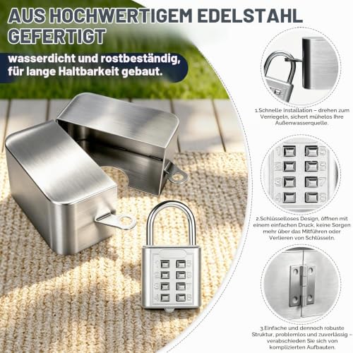 Stainless Steel Tap Lock - Lockable Theft Protection for Outdoor Taps - Fits Valve Handles 1 Inch to 2.95 Inch (25-75 mm) - For Garden, Yard and Home