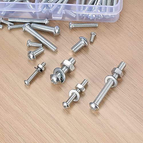 wugongshan 1080 Pcs Screws Bolts and Nuts Assortment Kit, Metric Machine Screws and Nuts and Flat Washers, M3/M4/M5/M6 Cross Slotted Round Head Bolts Sets (C) C