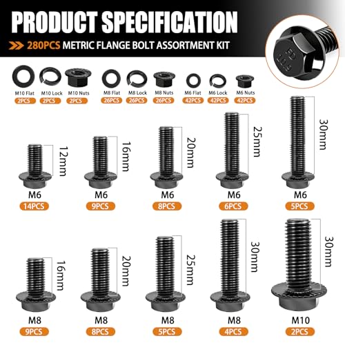 mankk Metric Bolts and Nuts Assortment Kit Flange Bolt,Hex Socket Button Screws,Cap Head Screws