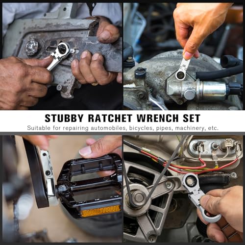LOSCHEN 5-Piece Flex-Head Stubby Ratcheting Combination Wrench Set, Mini Wrench Set, Double Box End Flex-Head, Mini Spanner Set, Metric 8 10 12 13 14 15 16 17 18 19mm, 72-Teeth, CR-V Steel