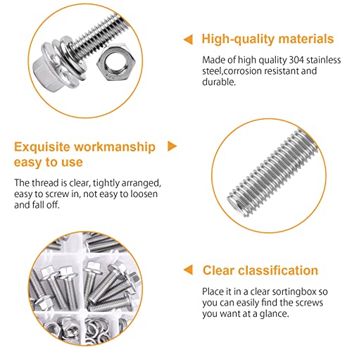 VIGRUE 228PCS M6-1.0 M8-1.25 Flange Bolts Nuts+ 90PCS M8-1.25 Flange Bolts Nuts