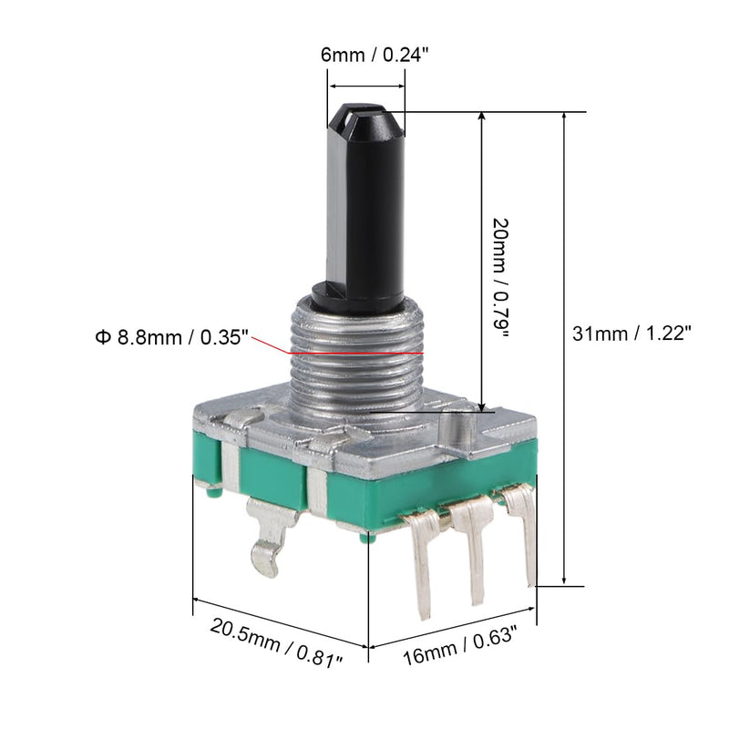 sourcing map 2pcs 360 Degree Rotating Coding Switch EC16 5 Strip 20mm D Shank Black (black 6)