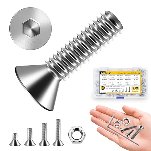 Mywish 540Pcs Metric M3 M4 M5 Screws Assortment Kit & 1290 Pieces M2 M3 M4 M5 Screw Nuts and Bolts Assortment Kit, 304 Stainless Steel 3D Printer DIY Metric Bolt Assortment, Spring & Flat Lock Washers