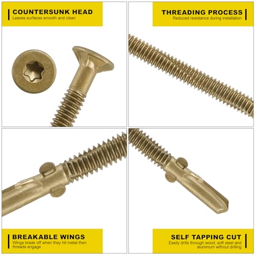 #10 x 3 Self-Tapping Trailer Deck Screws,124PcsT25 Star Bits Screws Gold #10 x 3in 124pcs