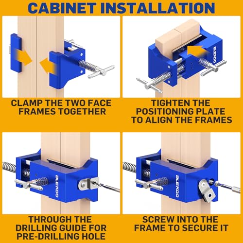 BLEKOO 2 Pack Cabinet Clamps for Installation, Solid Drilling Tool With Pilot Hole Guide 2PC