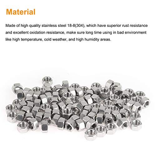 100 Pieces 1/2"-13 Stainless Hex Nut, Stainless Steel (304) 18-8 Nuts