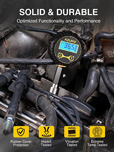 AZUNO Compression Tester Automotive, Digital Compression Gauge 200 PSI for Petrol Engine Cylinder Compression Tester Kit with Adapter & Hose