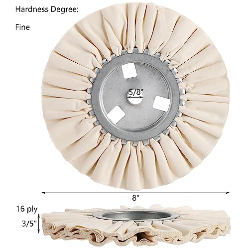 Hedume 4 Pcs Airway Buffing Wheel, 8" in Diameter 5/8" in Arbor Hole 16 Ply for Angle Grinder, 1 pcs White & 1 pcs Orange & 1 pcs Blue & 1 pcs Yellow