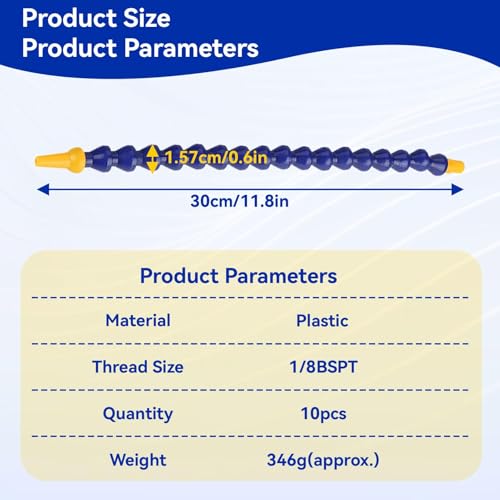 10pcs Flexible Coolant Hose 1/8 BSPT Thread Flexible Plastic Coolant Hose Plastic Water Oil Cooling Pipe for Lathe Milling CNC Machines