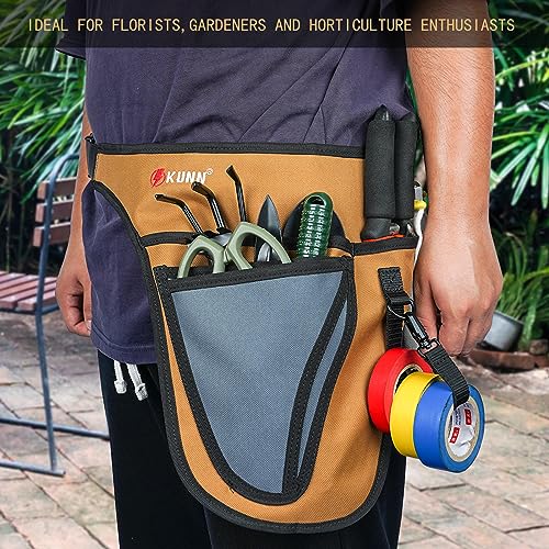 KUNN Garden Tool Waist Belt - 4 Deep Pockets Tool Apron for Women Men,Utility Pouch + KUNN 18-Pocket Bucket Tool Organizer | Heavy-Duty 5 Gallon Bucket Caddy