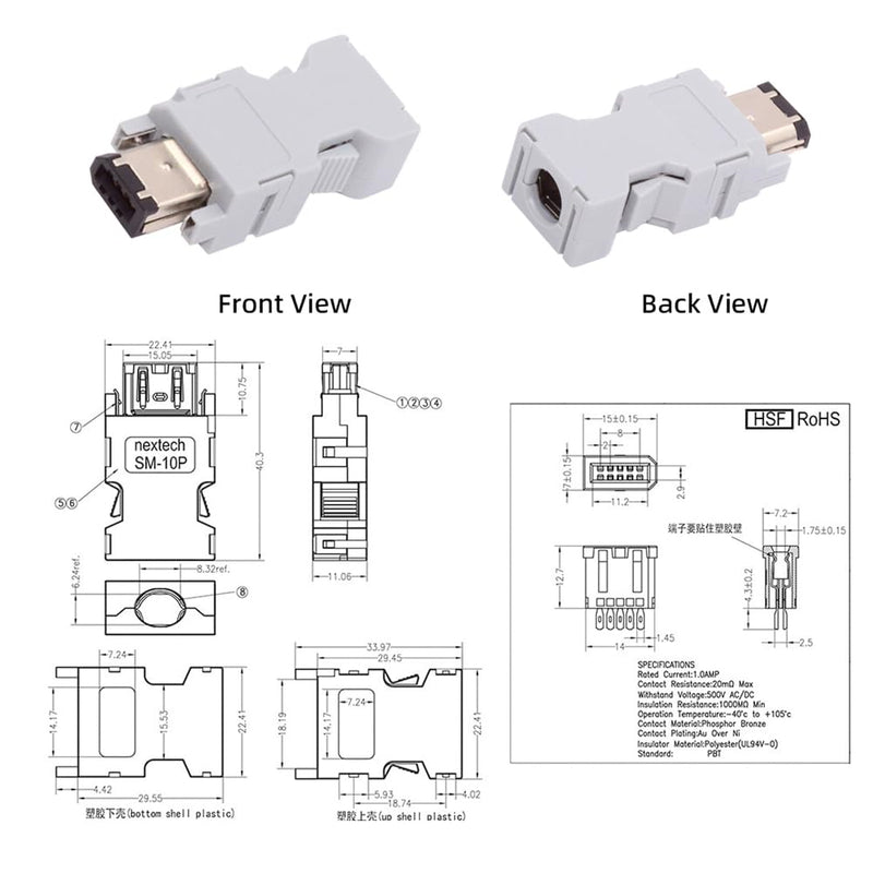 xiwai FireWire IEEE 1394 6Pin CN3 Plug SM-6P I/O Connector, 55100-0670 Male JZSP-CMP9-1-E 6-Pin Encoder Plug Compatible with Yaskawa Panasonic Servo 54280-0609 6-pin male