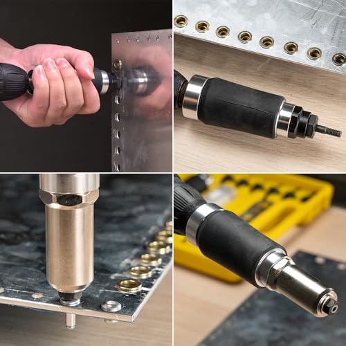 Rivet Nut Tool, Electric Drill Adapter Rivet & Rivet nut Two Functions Rivnut Tool Kit,Including 12 Rivet Nut Mandrels and 4 Rivet Heads