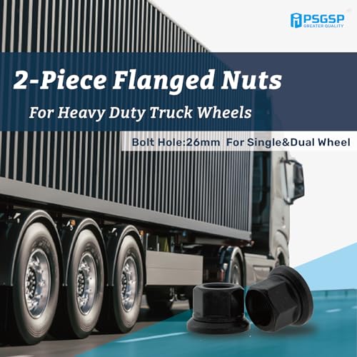 Flange Lug Nuts for Semi Truck, Hub Piloted, M22x1.5, Black, 10pcs Flanged Nuts-M22x1.5 10