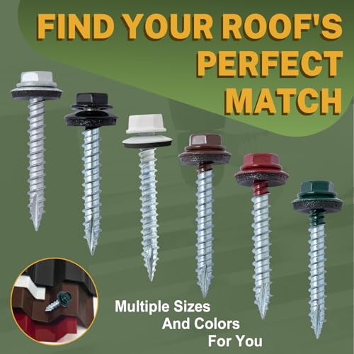 LIONMAX Metal Roofing Screws #10 x 2 Inch, 300PCS, Black with Rubber Washer #10 x 2" 300