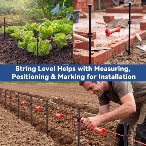 String Line Level with 20 Fiberglass Rods, Mason Line String with Handle