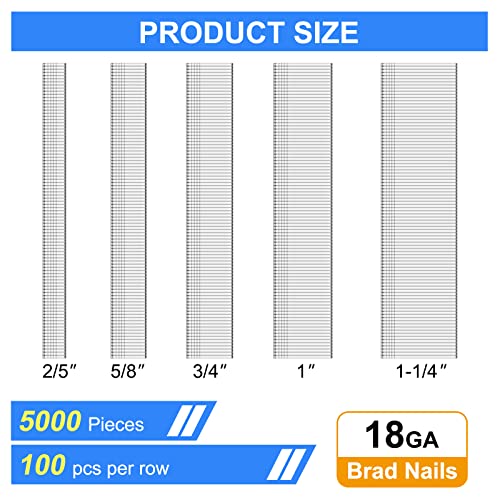 18 Gauge Brad Nails 2/5", 5/8",3/4", 1", 1-1/4", 5000-Pack 2/5", 5/8", 3/4",1", 1-1/4"--5000pcs
