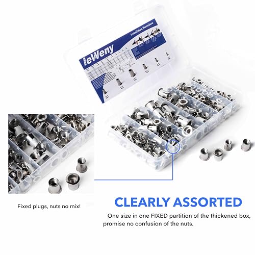 Stainless Steel Rivet Nuts Assortment Kit, SAE & Metric Rivnut Sets, 12 Sizes and 452Pcs Nutserts for Automotive and Sheet Metal
