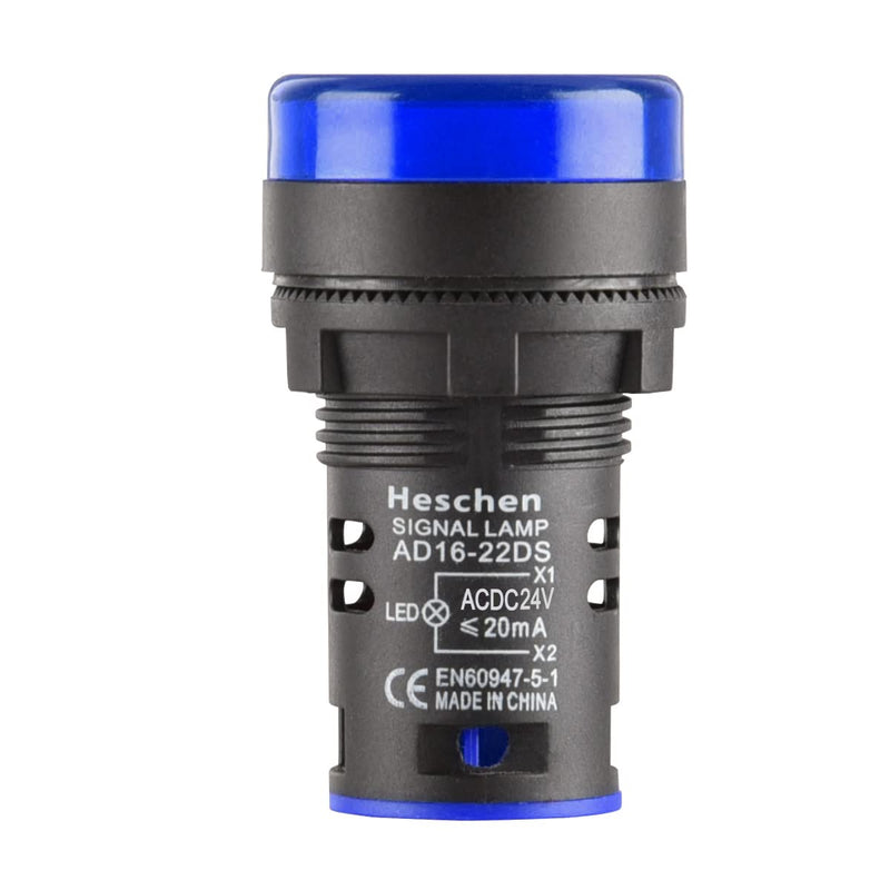 Heschen 22mm LED indicator light AD16-22D/S 24VDC 20mA blue light color pack of 5