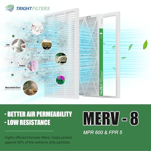 TRIGHTFILTERS 14x20x1 Air Filter 4 Pack, MERV 8 Pleated HVAC Furnace Filter
