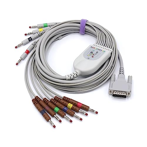 Compatible ECG/ECG Cable for Schiller AT10, AT10 Plus, AT101, AT102, AT102-Plus, AT104, AT110, AT3, AT5, AT6, AT60 10 Cable 9.8 ft IEC Banana 4.0 mm 15 Pins SK1214B