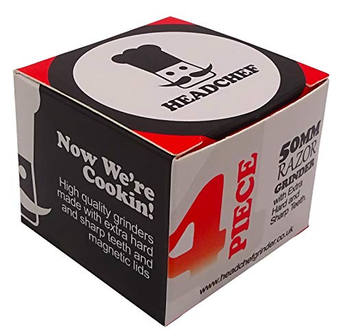 Headchef Razor, 4 Piece Grinder, Metal Herb Grinder with Sifter Scraper (Black, 40mm)