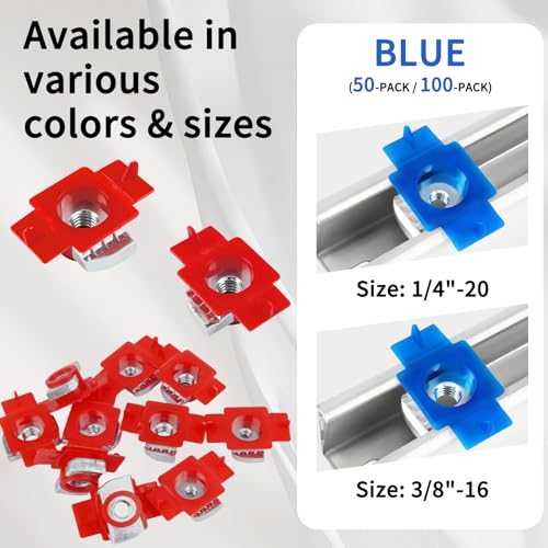 3/8"-16 50PCS Nylon Strut Channel Cone Nuts, Galvanized Channel Red 3/8"-16 50