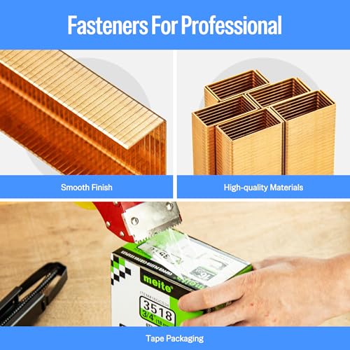 meite Carton Closing Staples 16 Gauge 1-3/8" Wide Crown 3/4" & 7/8" Leg Copper-Coated Carton Staples for Pneumatic or Manual Box Stapler Gun - Cardboard Closer Packaging