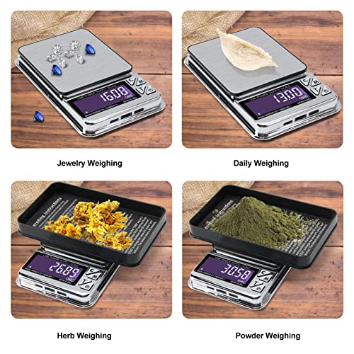 Digital Food Kitchen Scale 600/0.01g - High Accuracy Mini Food Electronic Scale for Baking, Food, Jewelry, Ipx6 Waterproof, USB Charging, LCD Display, Ounces & Grams, Stainless Steel