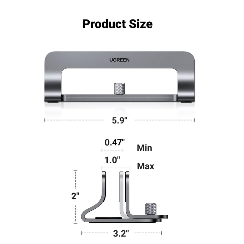 UGREEN Vertical Laptop Stand Holder for Desk Compatible with MacBook Pro, MacBook Air Stand Vertical Aluminum Adjustable for Up to 17.3 Inch Gaming Laptop, Gray Silver Gray