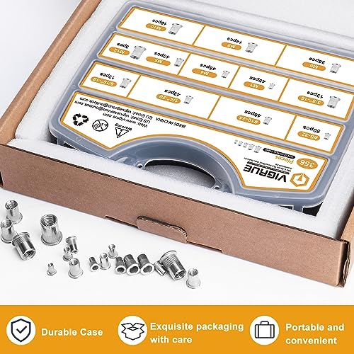 VIGRUE Rivet Nuts Assortment Bulk Kit with Portable Case, Nutserts RivnutsKit Flat Head