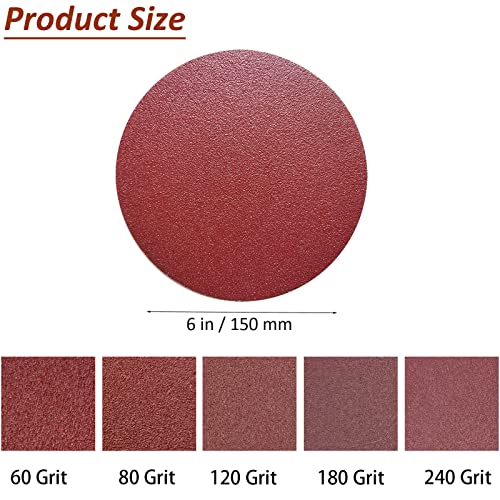 100 PCS 6" PSA Sanding Discs -20 Each of 60, 80, 120, 180, 240, Grit- 6 Inch Self Adhesive Stickyback Sandpaper Discs for DA Sander, Sand Automotive Car Paint, Woodworking Wood, Metal