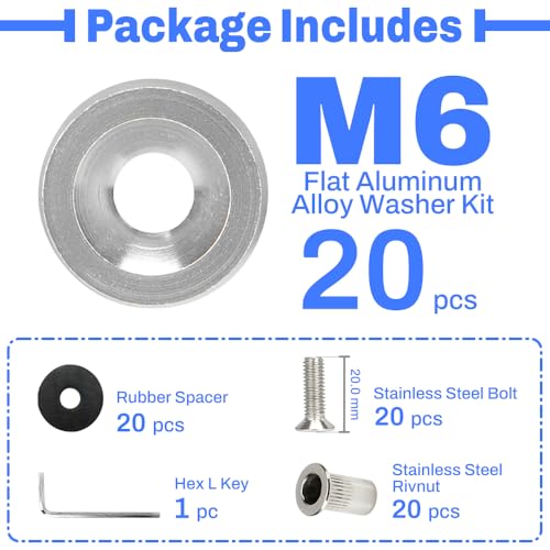 Fender Flare Hardware Kit M6 Flat Silver Aluminum Washer S.S Bolt 20 Pcs Silver Washer-Silver Bolt