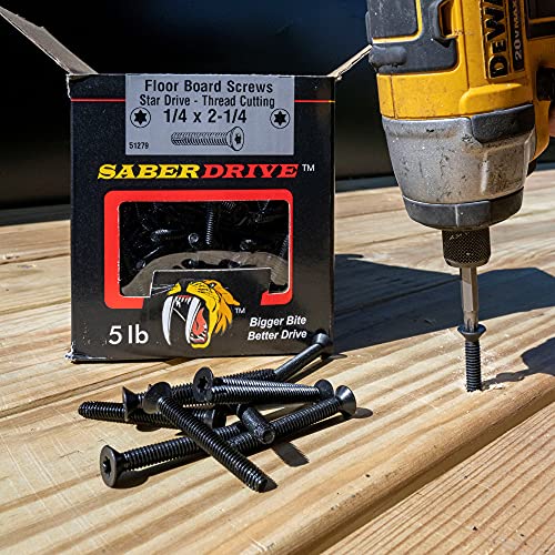 5/16" x 2-1/4" SaberDrive Type F Thread Cutting Trailer Floorboard Screws 5LB, Flush Finish in Wood, Reliable Easy Deck Replacement, Interior Applications, Approx. 105 Pieces