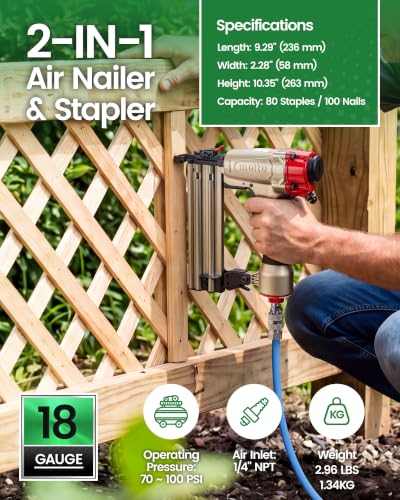 meite FK5040 Pneumatic Brad Nailer Kit Includes 1,000 Pcs 18 Gauge Brad Nails 5/8-Inch, Compatible with 5/8" to 2" Brad Nails, Ideal for Trim Work, Furniture Building & Finish Applications