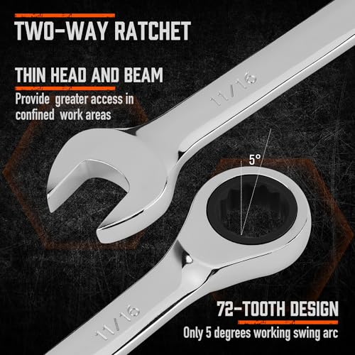 HORUSDY 26-Piece Ratcheting Wrench Set | Metric and SAE (6-19 mm & 1/4” to 3/4“) | Ratchet Combination Wrenches Set with Organizer | 72-Tooth | Chrome Vanadium Steel 26pcs Metric&SAE Ratchet Wrench Set