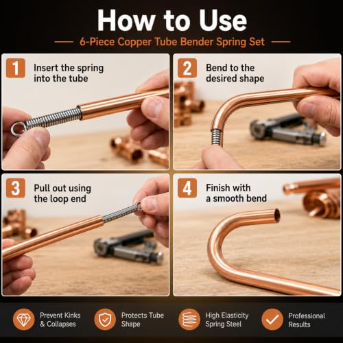 Copper Tubing Bender Set, 6 Internal Bending Springs, 43 in, 1/4-3/4 in OD