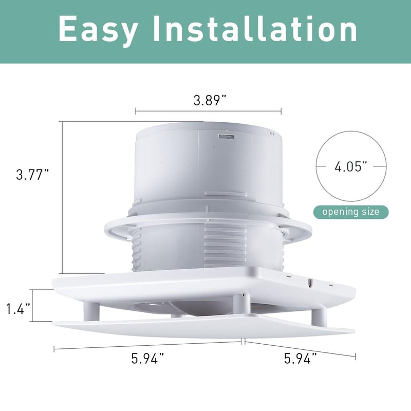 Bathroom Exhaust Automatic Fan for Wall and WIndow,Super Quiet 4 In Bathroom Motion Sensor and Delay Time Exhaust Fan with O Ring White 80 CFM Vent Fan 4inch