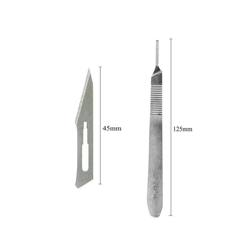 Abmro 10 pieces sterile scalpel blades 11# with handle for dermaplaning paper cutting, sewing, fruit crafts, modelling, medicine, veterinary surgery knife No.11 10pcs + No. 3 handle