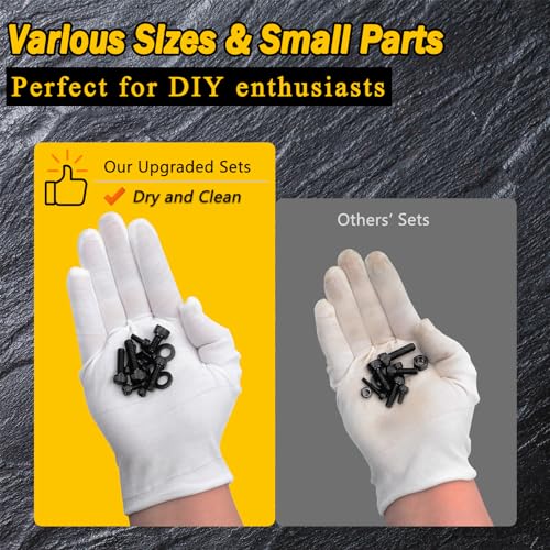 Mywish 900Pcs M3 M4 M5 M6 Metric Screws Assortment, Grade 12.9 Alloy Steel, Nuts and Bolts Hex Socket Head Cap Metric Bolts & Nuts & Flat Washers Kit, Black Zinc Palted, Anti Rust Machine Screws