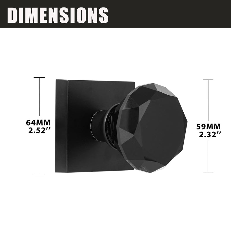 Glass Crystal Dummy Door Knob Interior, Clear Matte Black Diamond Closet Hall Dummy Door Knob Non-Turning Inactive 2 Pack Dummy-2Pack Matte Black Finish and Black Glass