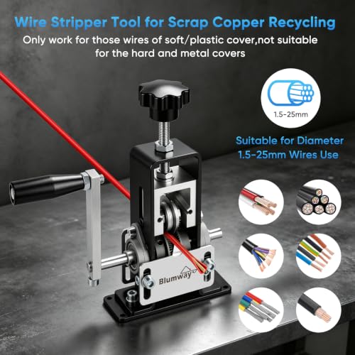 BlumWay Manual Wire Stripping Machine, 0.06-1" Gauge Wire, Drill/Hand Crank