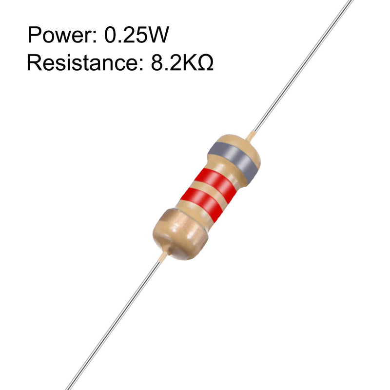 sourcing map Axial Resistors 8.2 kOhm 0.25 Watt 5% Tolerances 4 Color Bands Pack of 100 | Axial carbon film
