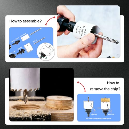 Greywolf 15 pcs Bi-Metal Hole Saw Set, M42 8% Cobalt HSS Hole Saw Kit with 3/4"-2-1/2" (19-64mm) 9-Piece Hole Saw Blades, Box with Arbor, Drill Bit, Hex Key, for Metal, Wood, Plastic White