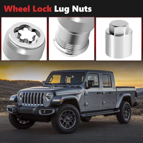 Wheel Lock Lug Nuts Kit Compatible with Jeep Wrangler JL 2018-2024 Gladiator JT 2020-2024 Replace 82215711 Wheel Locks Locking Lug Nuts Set