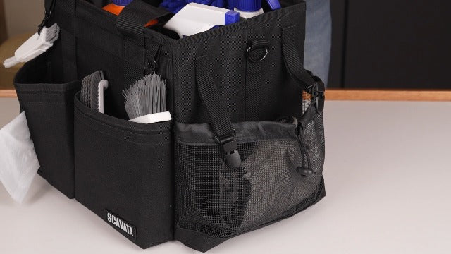 SCAVATA Compact Wearable Cleaning Caddy with Handle & Shoulder Straps Black
