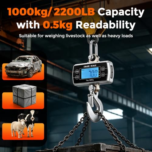 Bonvoisin Crane Scale 2200lb, OIML Class III CE Certified Hanging Scale 1000 kg/2200 lb, Touch Key