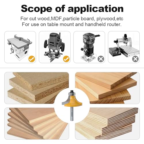 8 Pcs Roundover Router Bits Set 1/4 Shank, Round Over Router Bits, Router Bits Round Over for Edging Forming Rounding Woodworking Cutter, Radius: 1/2", 7/16", 3/8", 5/16", 1/4", 3/16", 1/8",1/16" 8 Bits Set - 1/4" Shank 1/4 Inch Shank